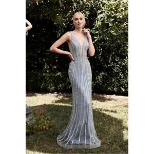 Ladivine by Cinderella Divine Womens Beaded Mermaid Fit & Flare Dress Blue Sz 2